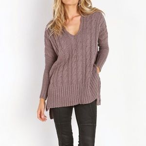 Free People Easy Cable Knit V-Neck Sweater